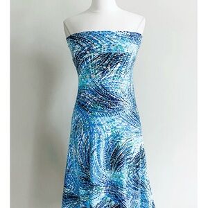 Strapless Blue Print Women's Dress